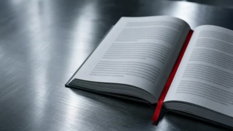 "Manoscritto aperto con segnalibro rosso tra le prime pagine: l'apertura decide se il lettore resta"