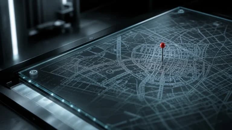 "Blueprint freddo di Bologna con un segnaposto rosso: il consulente SEO sul territorio"