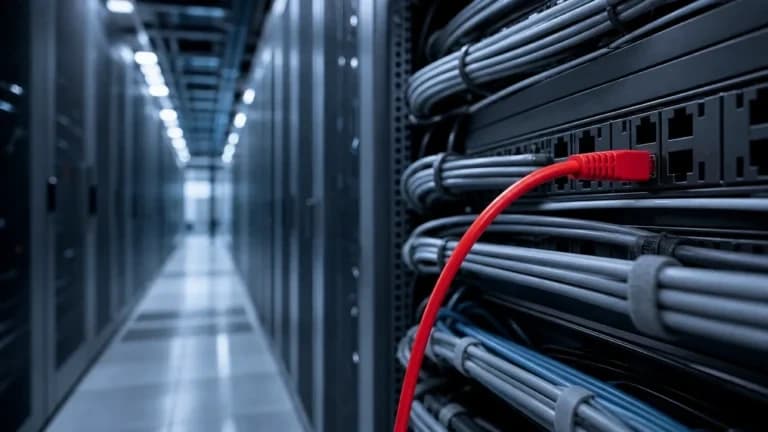 "Cavo rosso collegato in una sala server fredda, la tecnologia AI che entra nel marketing"