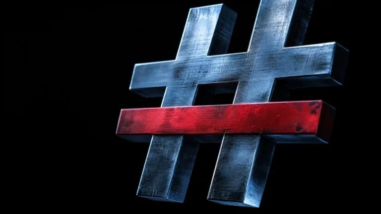 "Hashtag metallico tridimensionale con una linea rossa: il segno che fa la differenza"