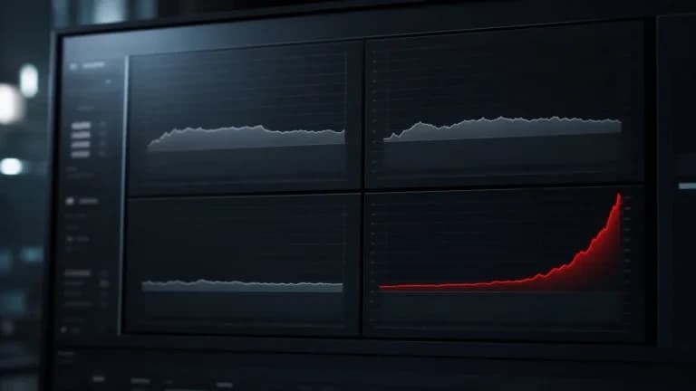 "Dashboard fredda con quattro grafici grigi e una linea rossa che sale: la metrica che conta"