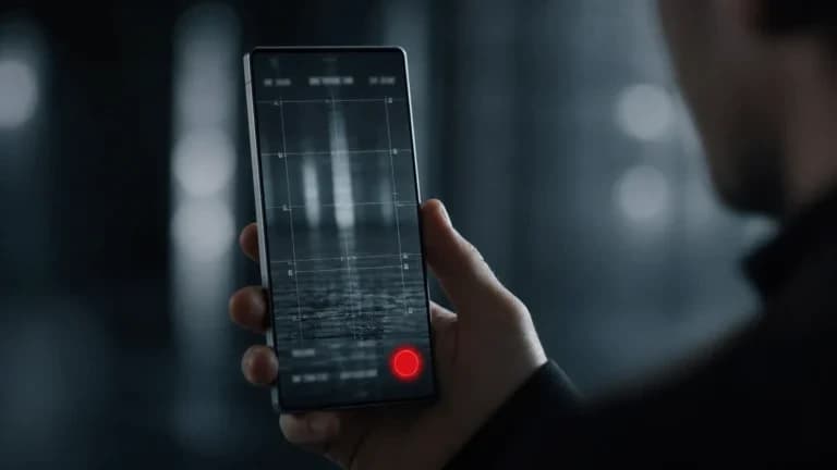 "Smartphone verticale che gira un reel con pulsante REC rosso pulsante: l'attimo dello scatto"