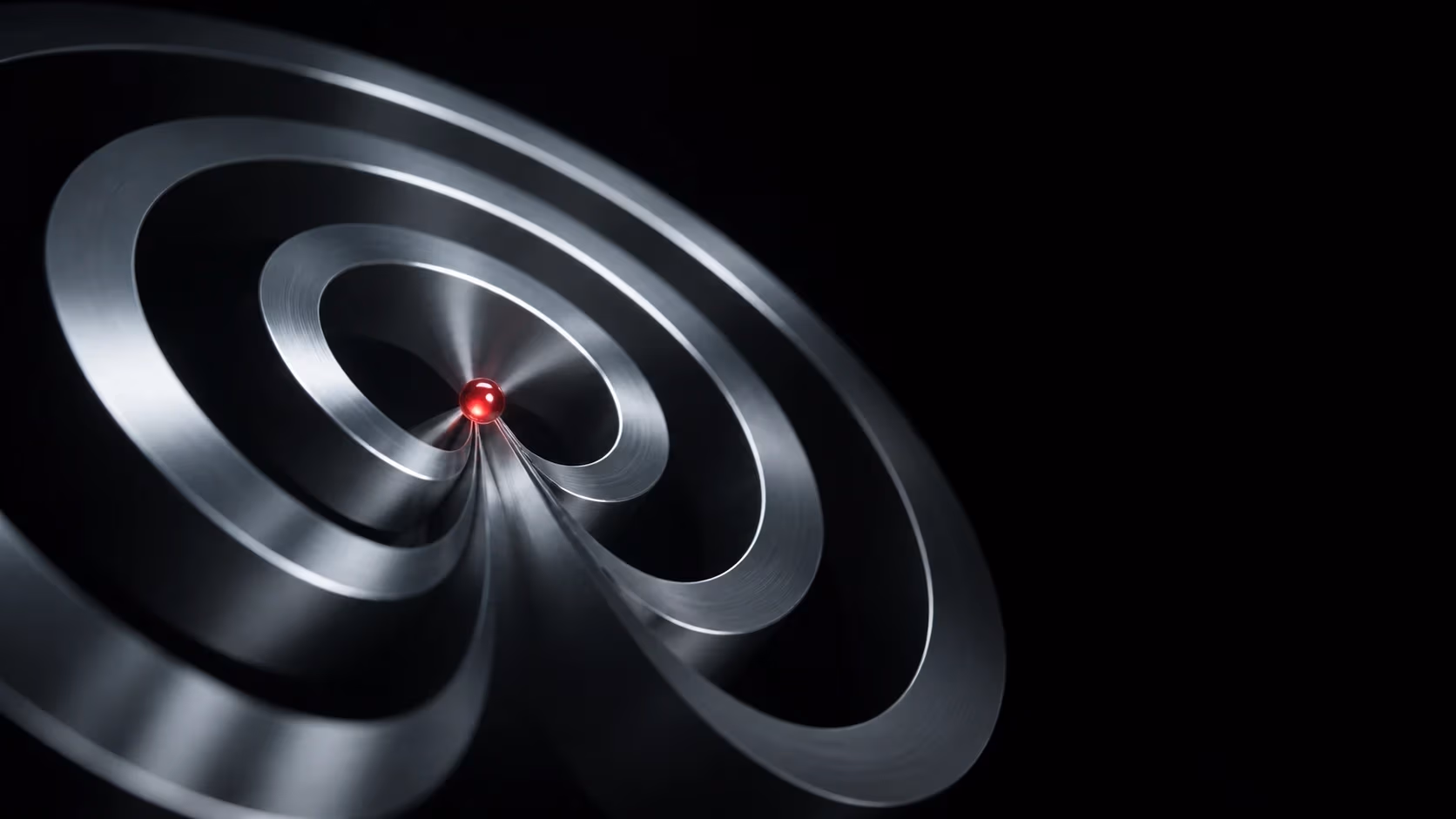 "Tre cerchi metallici che si fondono in una sfera rossa: AI Max che unisce tre tecnologie"