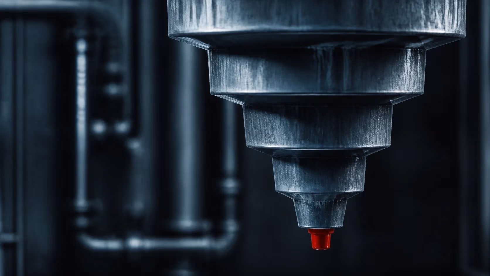 "Imbuto metallico a cinque livelli con uscita rossa: il funnel e commerce"