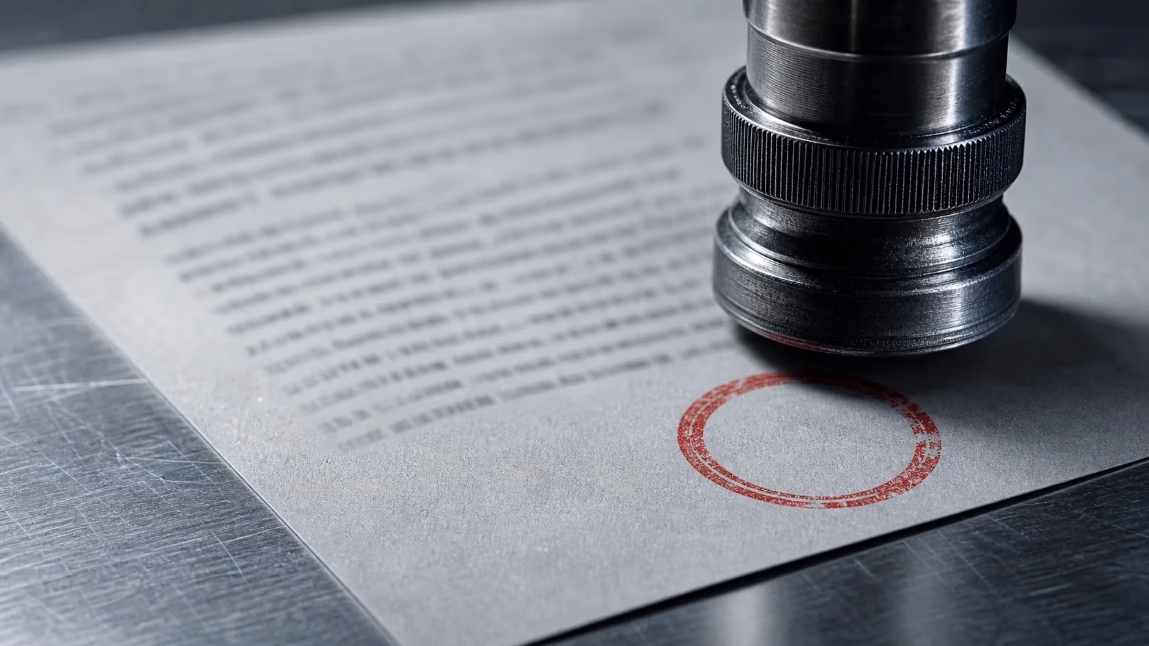 "Timbro metallico con impronta rossa su foglio di codice: il key event marcato"