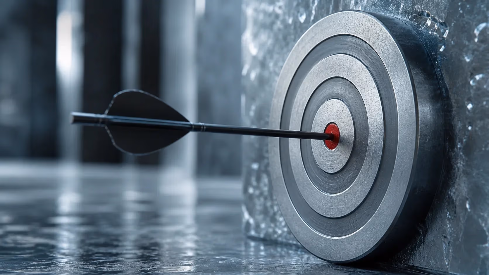 "Target metallico con freccia al centro e bullseye rosso: il targeting chirurgico delle ads"
