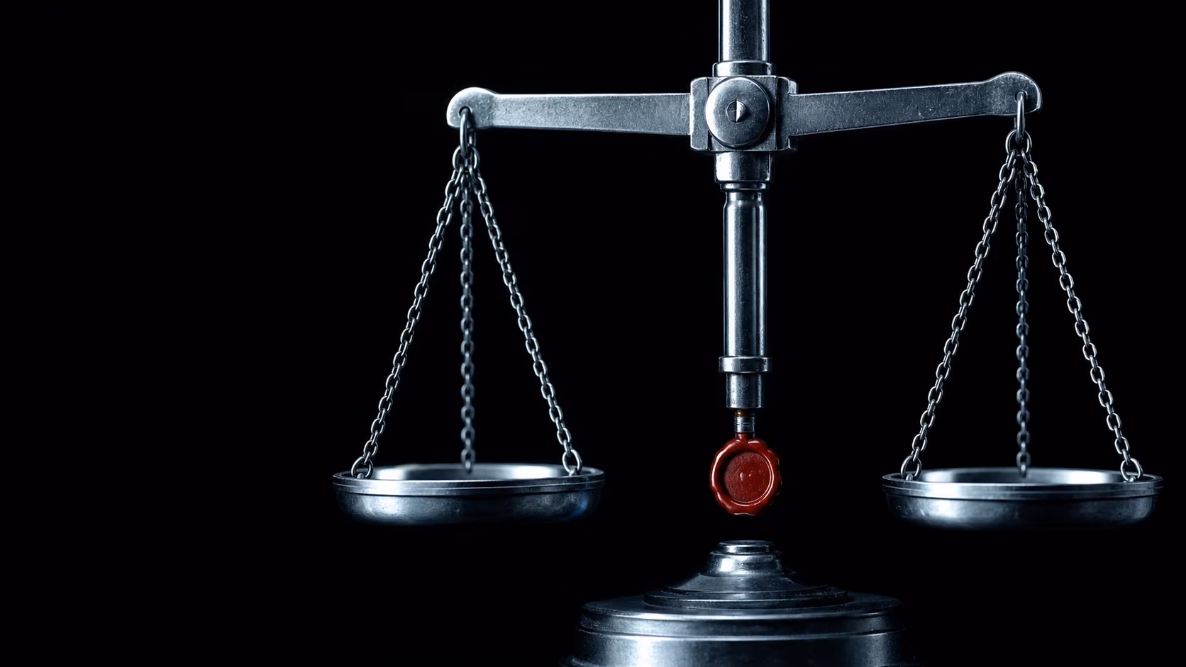 "Bilancia d'acciaio in equilibrio con una goccia rossa sigillata sotto: il confine deontologico"