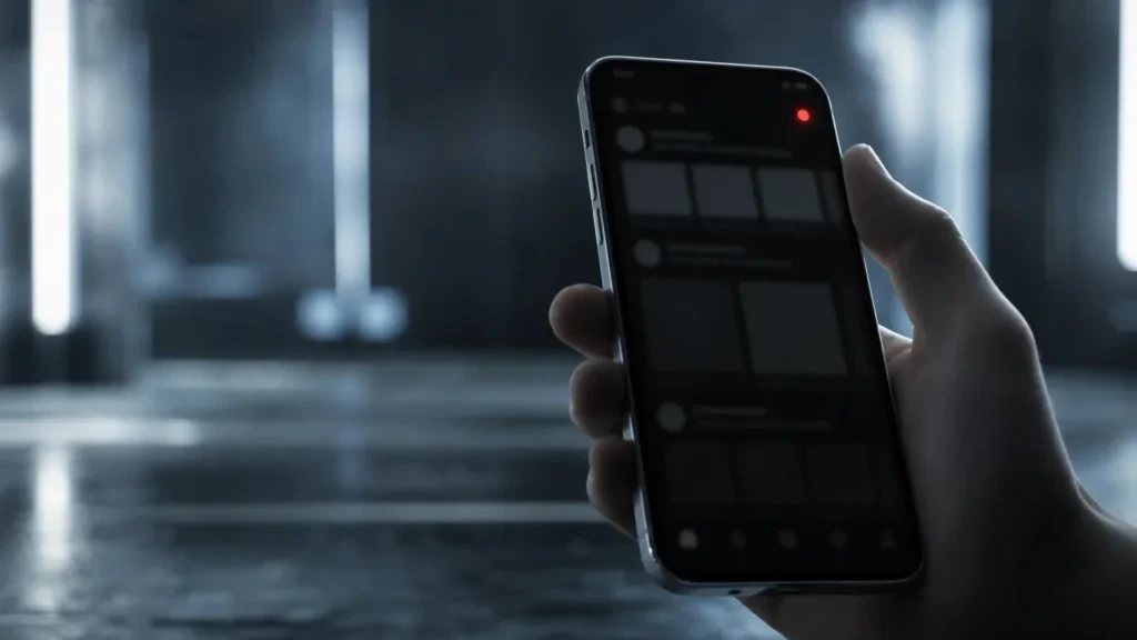 "Smartphone freddo con notifica rossa nella griglia di un'app social: la stanza dove arrivano i contatti"
