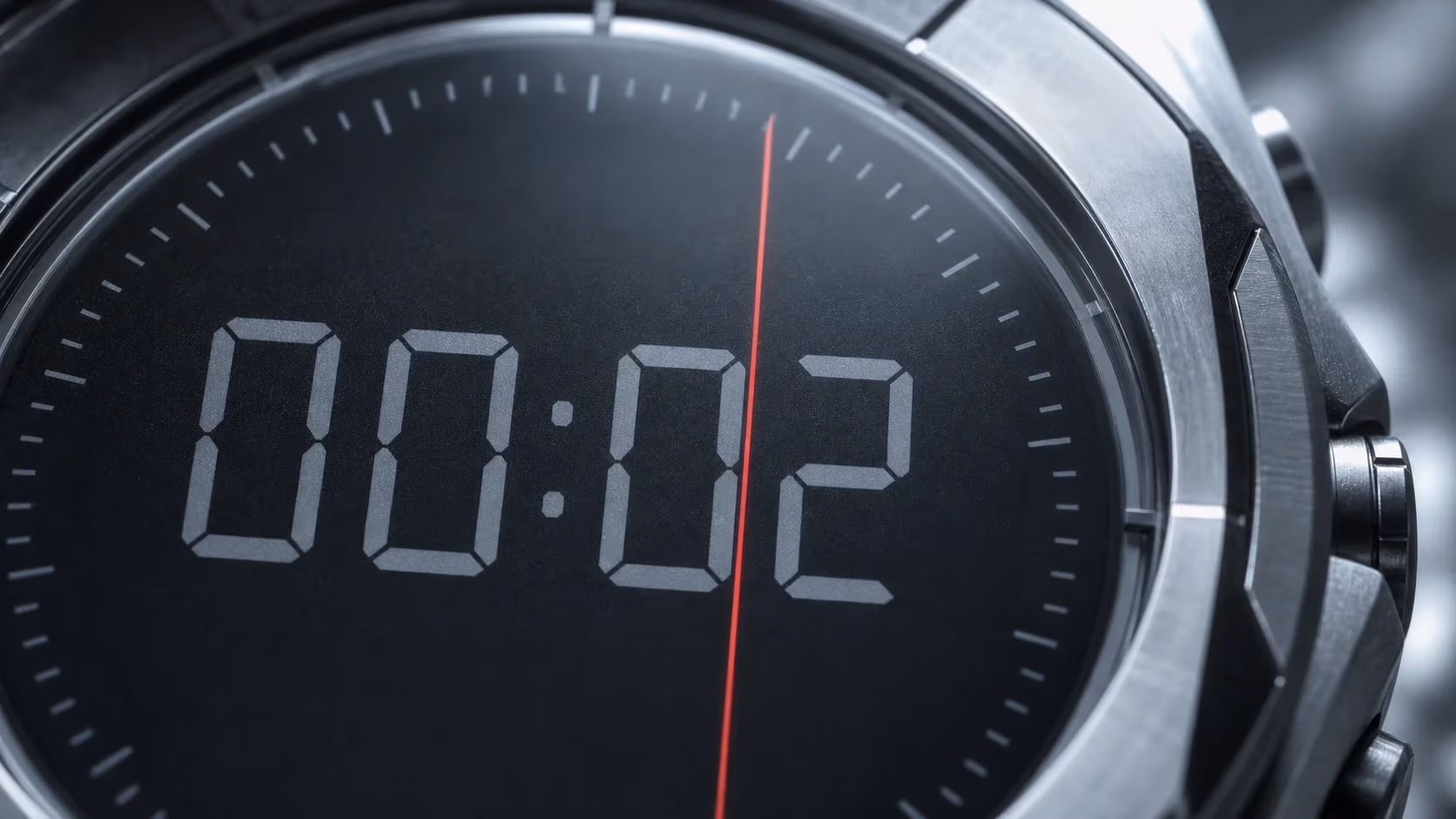 "Cronometro che segna 00:02 con linea rossa verticale: la soglia dell'hook"
