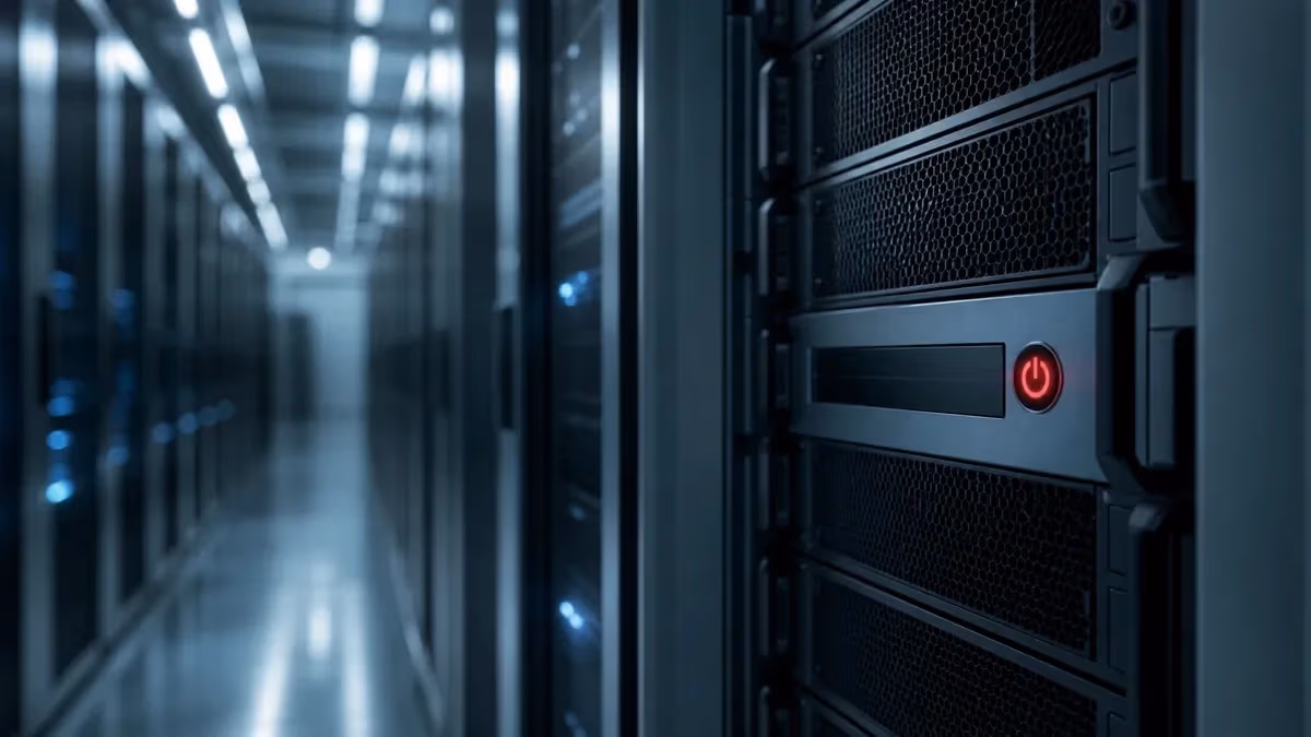 "Pulsante rosso acceso sul server rack d’acciaio: il sito mantenuto vivo e aggiornato nel tempo"